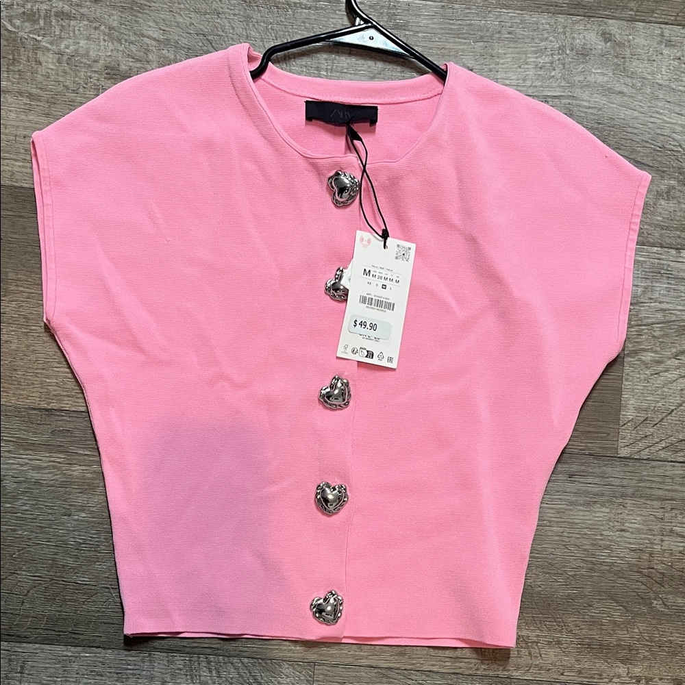 Zara Pink Heart Button Crop Top